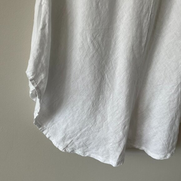 Nikita Linen Pullover V-Neck Short Sleeve Curvy Hem Casual Blouse White Large - Picture 8 of 10